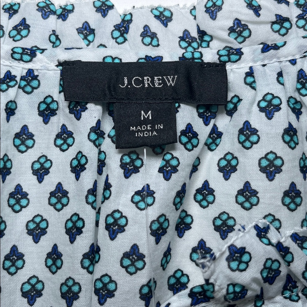 J.Crew Tie-front Ruffle Top in Blue Ribbon Block Print Organic Cotton NWT Medium - Picture 6 of 10